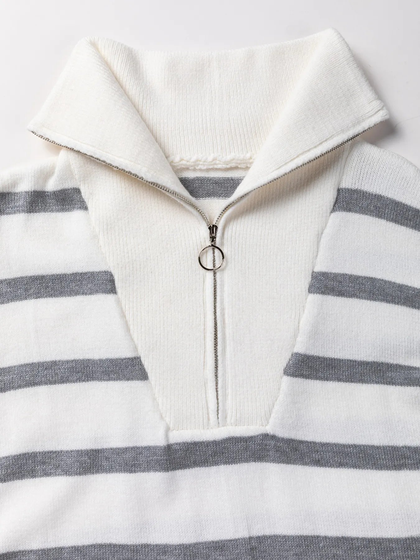 Hazel Blues® |  Striped O-ring Zip Collared Loose Sweater Mini Dress