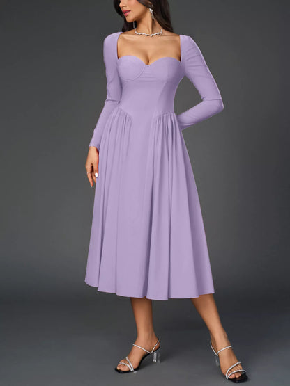 Hazel Blues® |  Sweetheart Neckline Long Sleeve A-Line Midi Dress