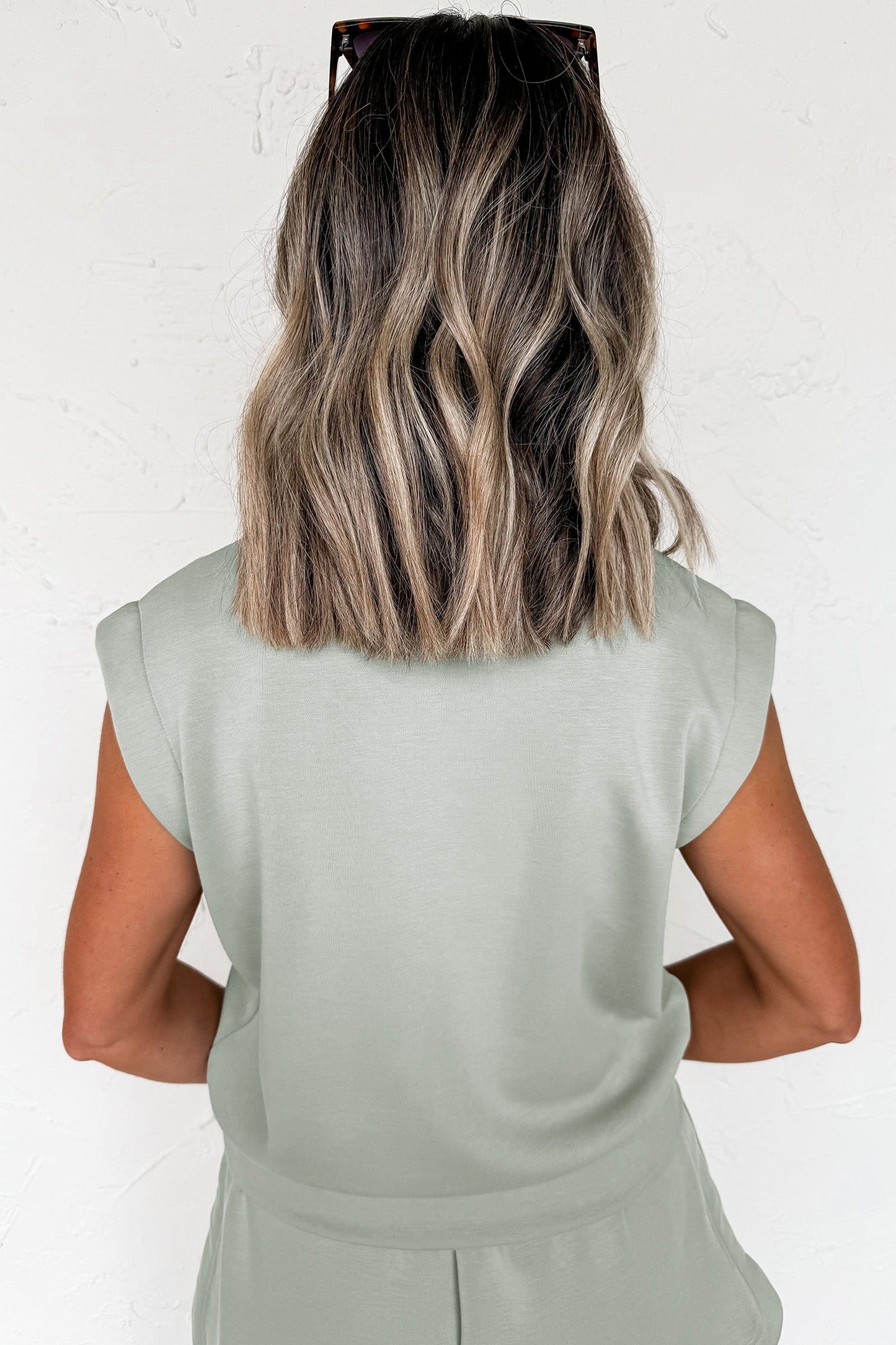 Hazel Blues® |  Smoke Green Quarter Zip Sleeveless Top Drawstring Shorts Casual 2pcs Outfit