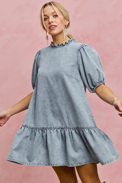 Hazel Blues® |  SO ME Denim Short Sleeves Mini Tiered Dress