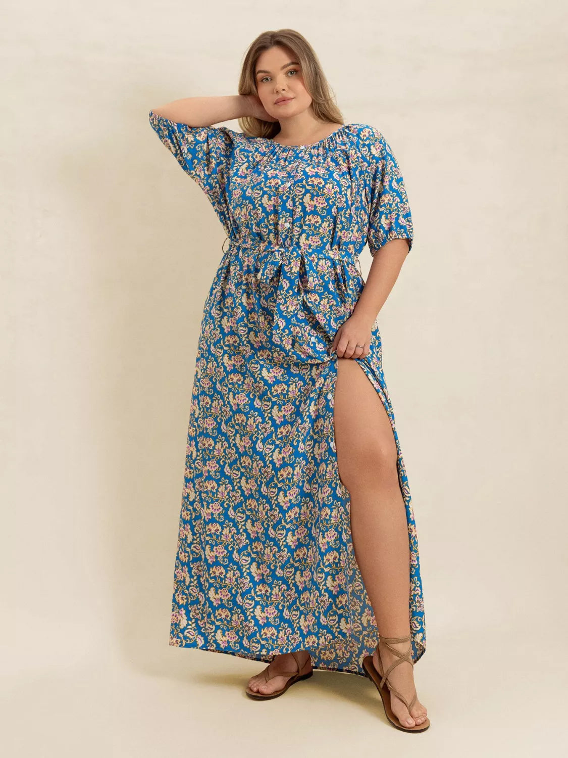 Hazel Blues® | Floral Print Maxi Dress with Side Slit
