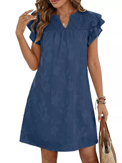 Hazel Blues® |  Floral Embossed Ruffle Sleeve Mini Dress