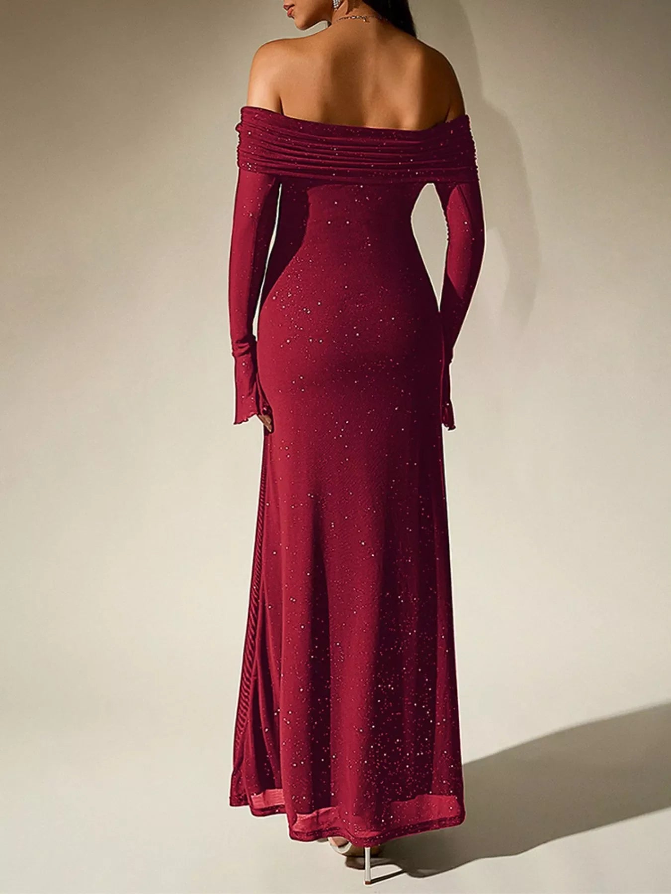 Hazel Blues® |  Glitter Off-Shoulder Maxi Dress