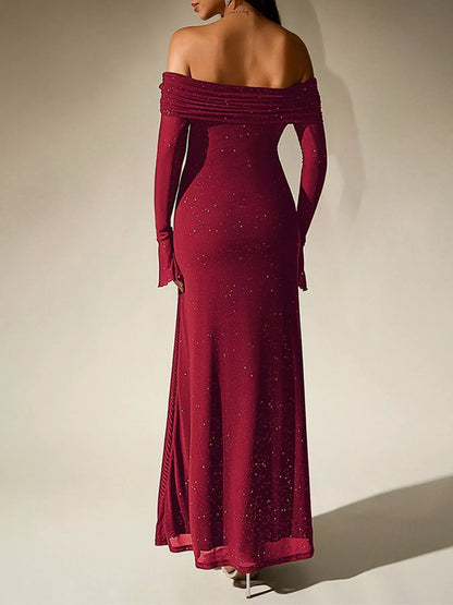Hazel Blues® |  Glitter Off-Shoulder Maxi Dress