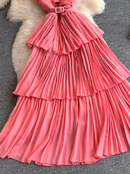 Hazel Blues® |  Pleated Layered Spaghetti Strap Midi Dress