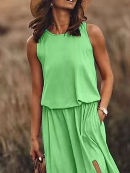 Hazel Blues® | Round Neck Sleeveless Slit Maxi Dress