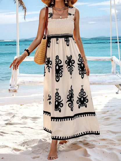 Hazel Blues® |  Smocked Printed Wide Strap Maxi Dress