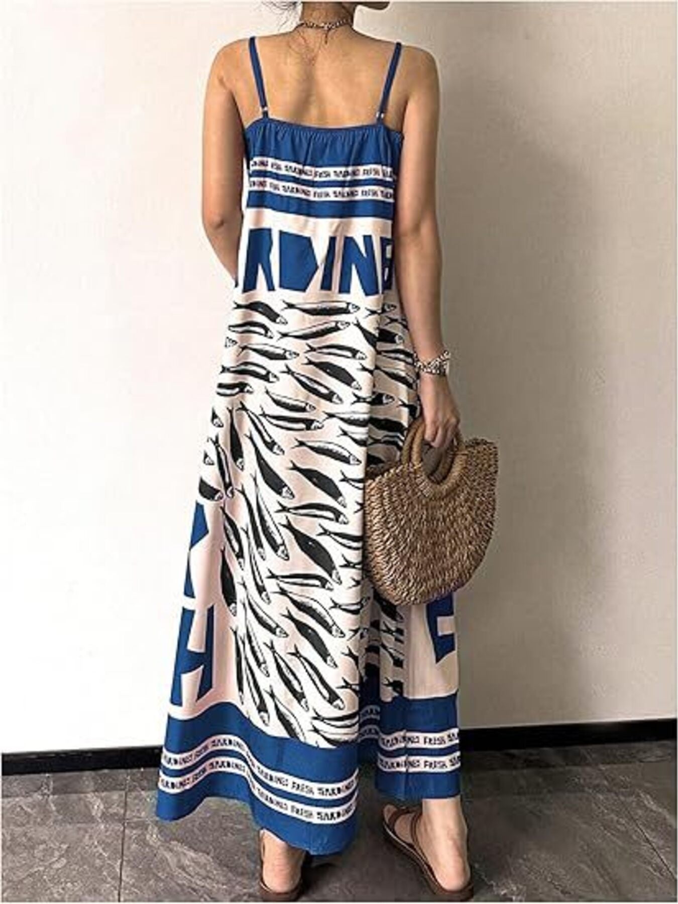 Hazel Blues® |  Sardine Print Spaghetti Strap Maxi Dress