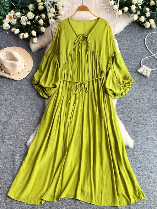 Hazel Blues® |  Balloon Sleeve Tie-Waist Dress