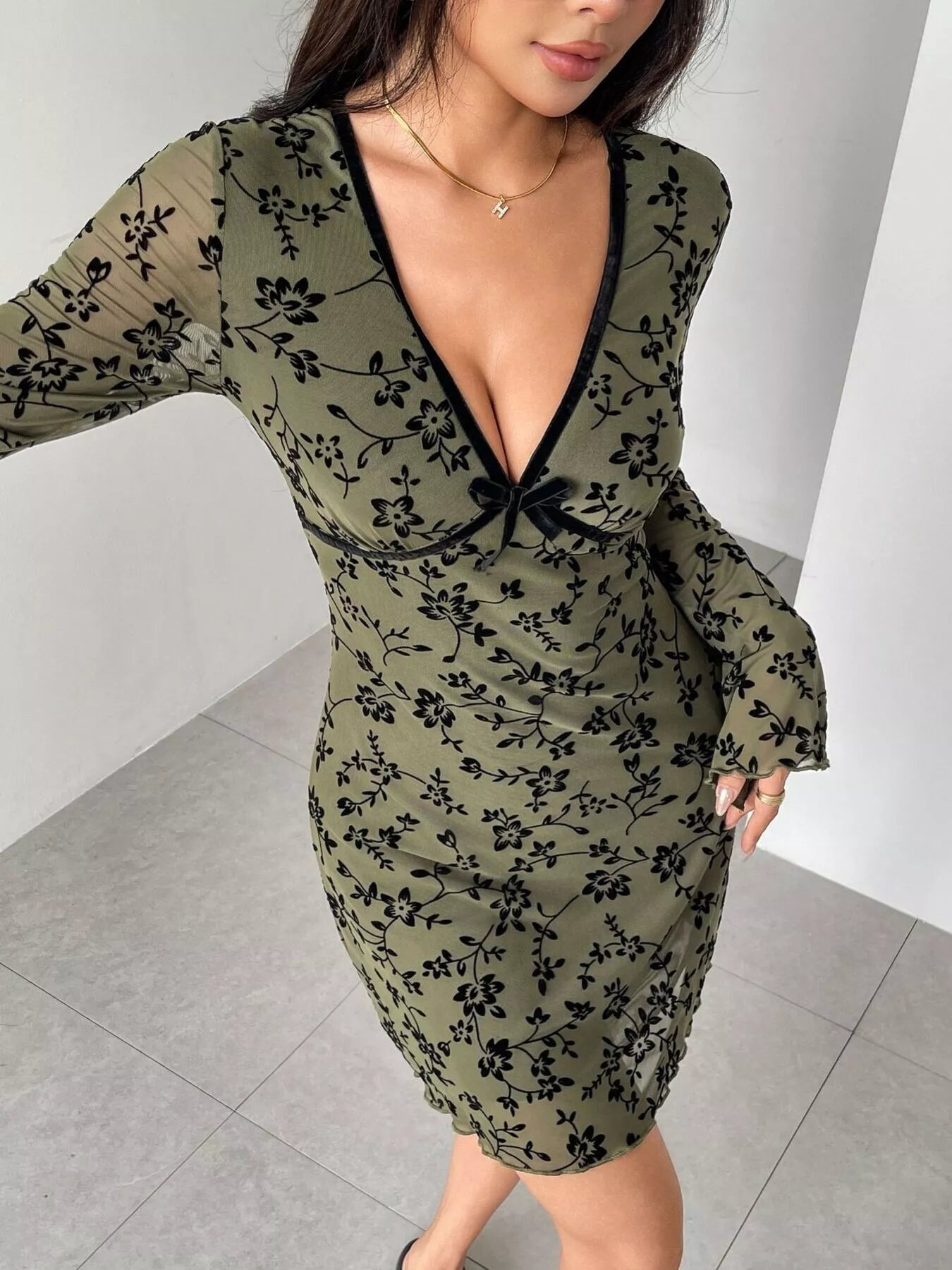 Hazel Blues® |  Floral Print Flare Sleeve Mini Dress