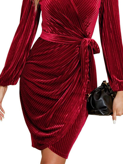 Hazel Blues® |  Surplice Long Sleeve Tie Waist Dress