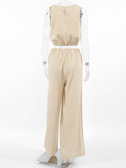 Hazel Blues® |  Sleeveless Crop Top and Slit Pants Set