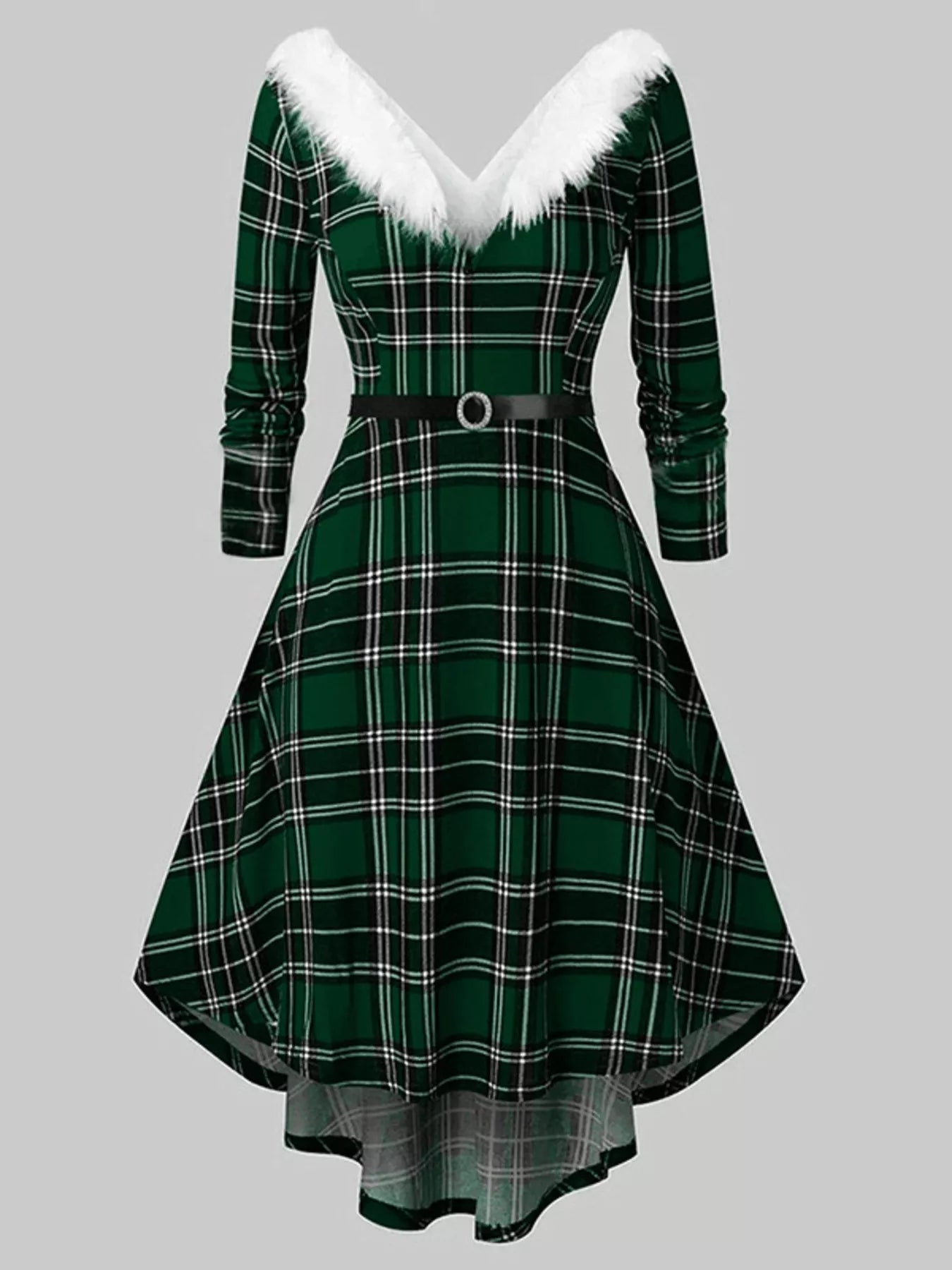 Hazel Blues® |  Fuzzy Trim Long Sleeve Christmas Dress