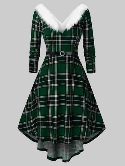 Hazel Blues® |  Fuzzy Trim Long Sleeve Christmas Dress