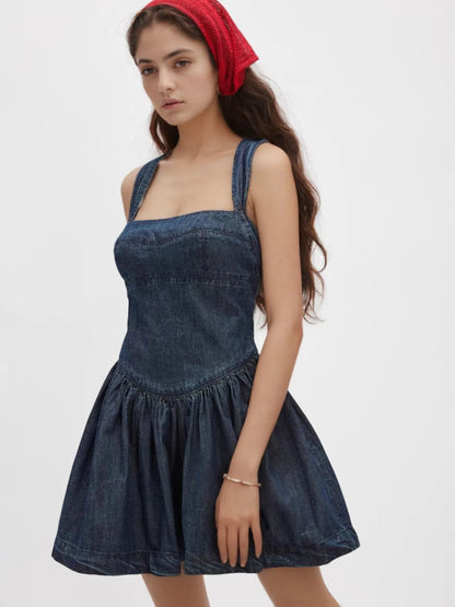 Hazel Blues® |  Smocked Crisscross Back Denim Mini Dress