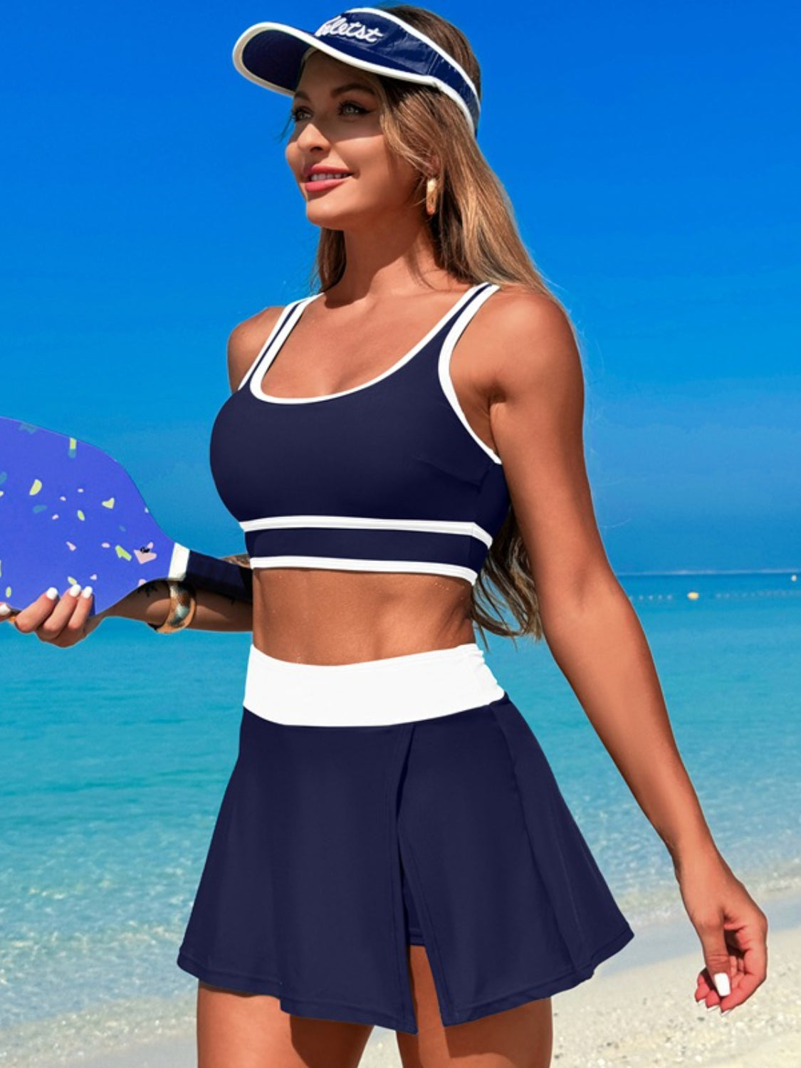Hazel Blues® | Scoop Neck Top and Skort Swim Set