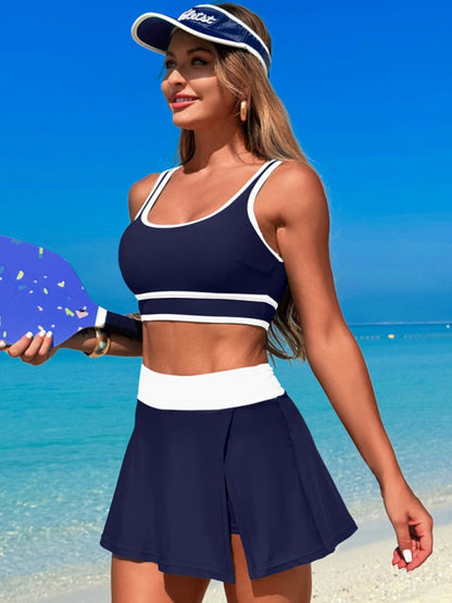 Hazel Blues® | Scoop Neck Top and Skort Swim Set