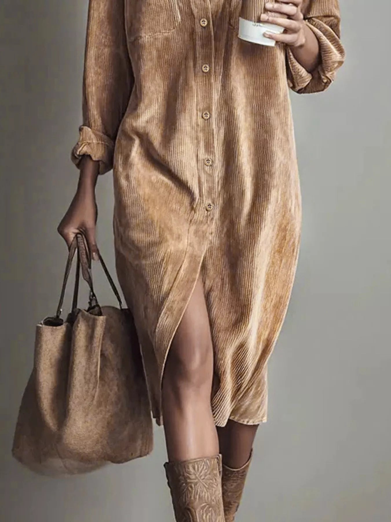 Hazel Blues® |  Corduroy Button Front Shirt Dress