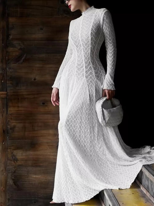 Hazel Blues® |  Lace Mock Neck Long Sleeve Maxi Dress