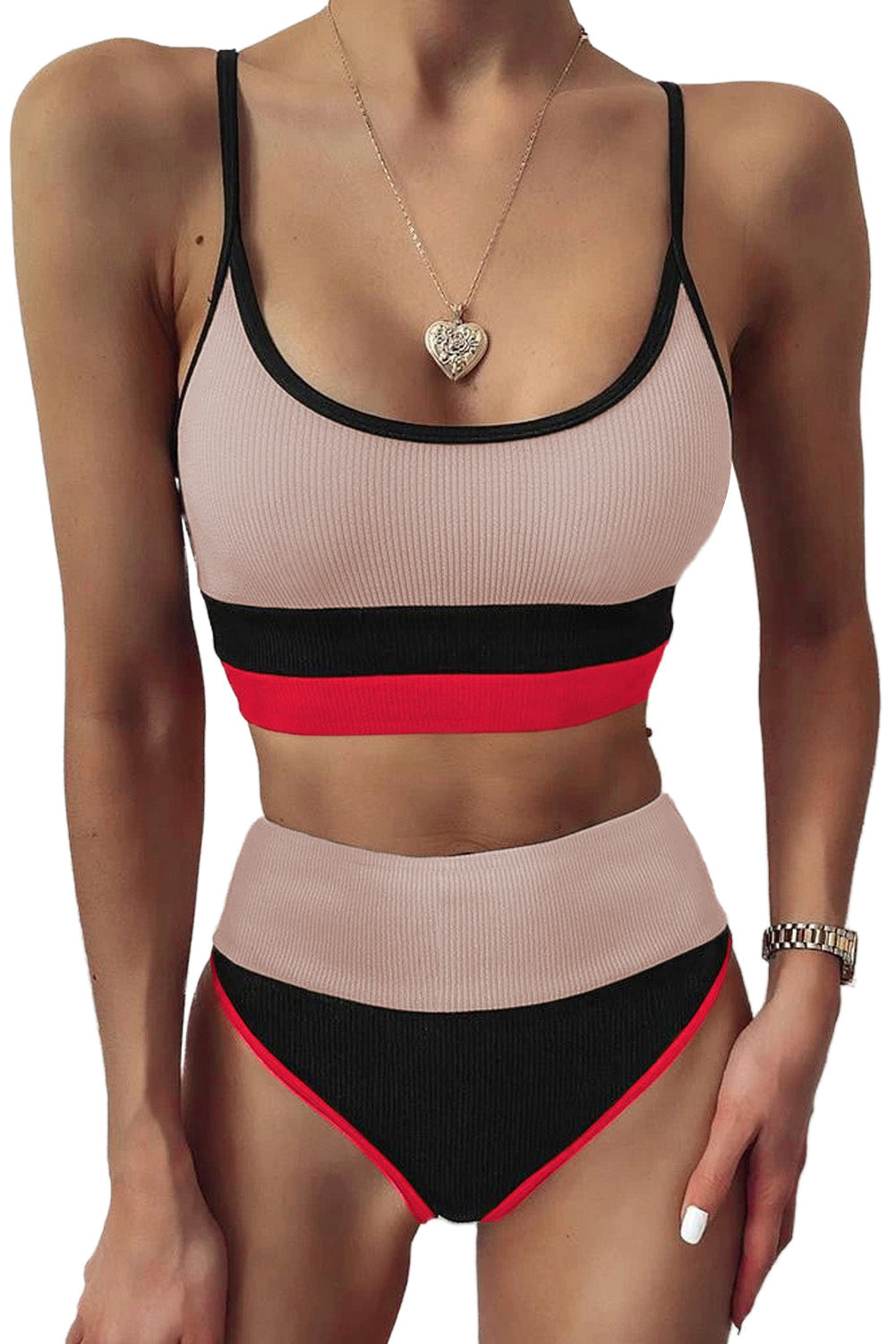 Hazel Blues® | Color Block Spaghetti Strap Two-Piece Swim Set