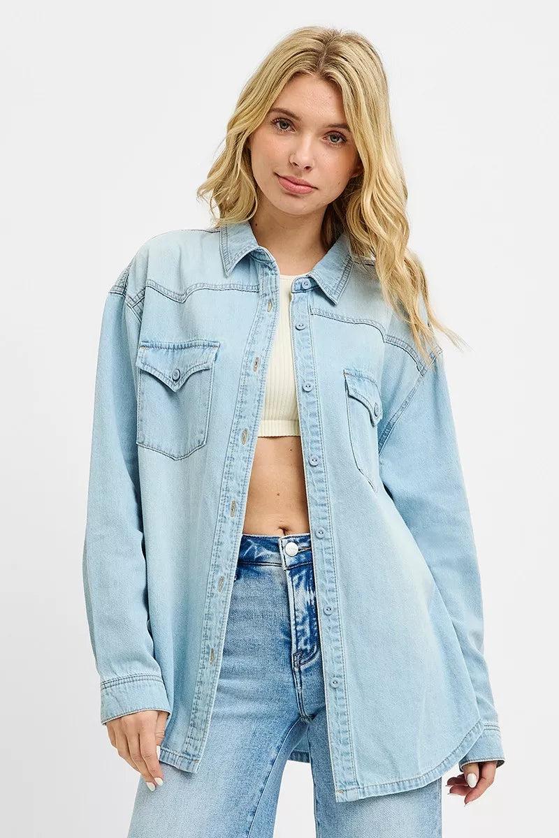Hazel Blues® |  RISEN Western Yoke Style Relaxed Fit Denim Shirts