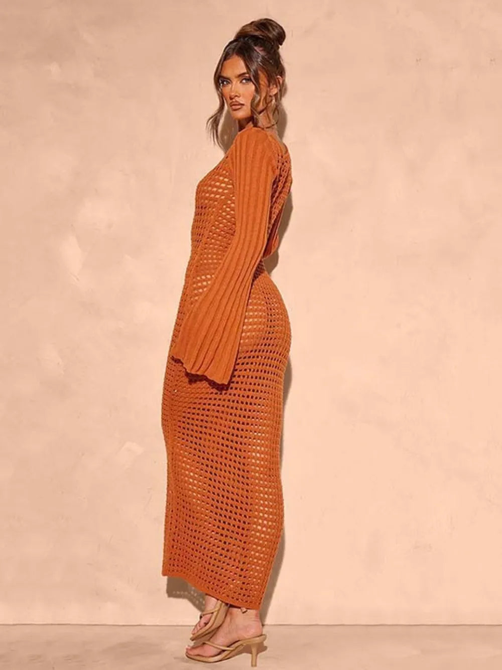 Hazel Blues® | Openwork Square Neck Flare Sleeve Cover-Up Dress
