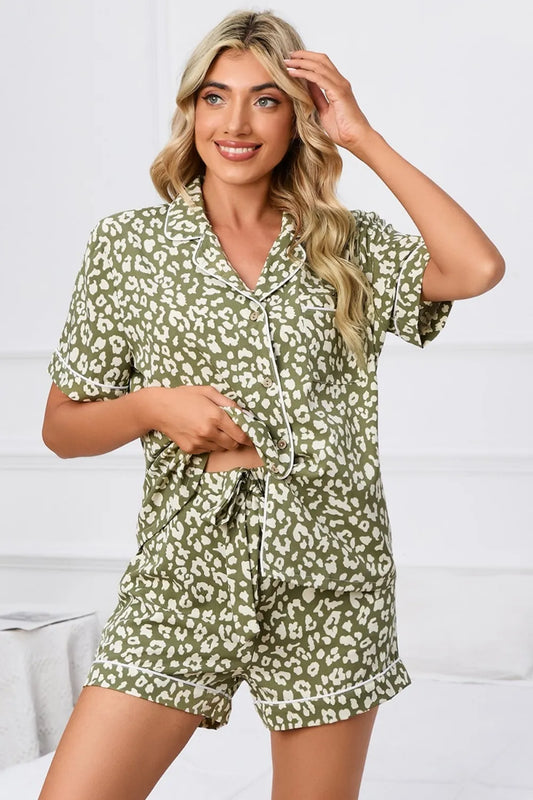 Hazel Blues® | Leopard Short Sleeve Top and Shorts Lounge Set