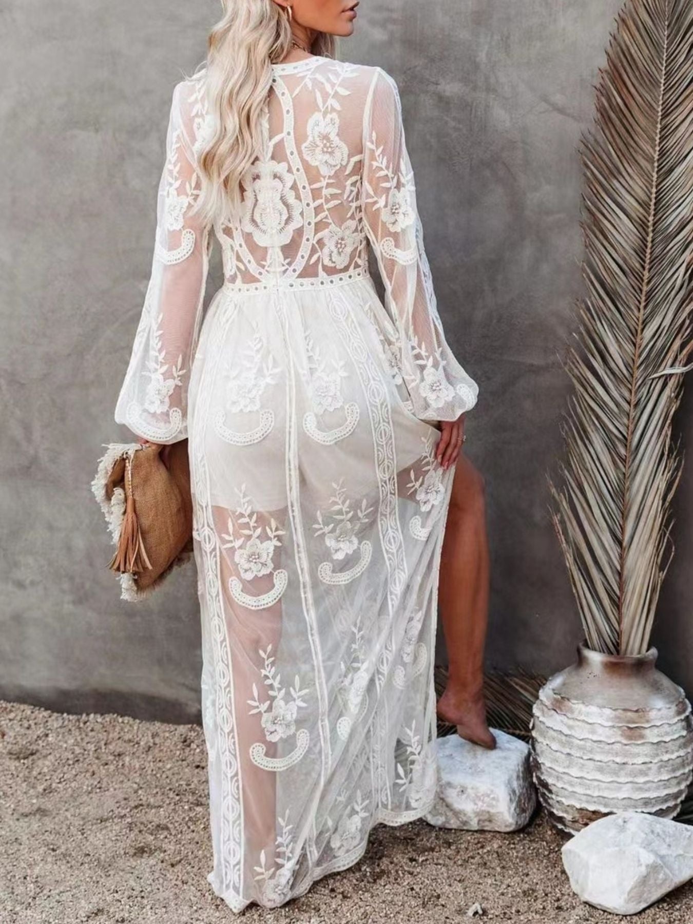 Hazel Blues® |  Floral Lace Slit Maxi Dress