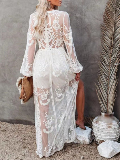 Hazel Blues® |  Floral Lace Slit Maxi Dress