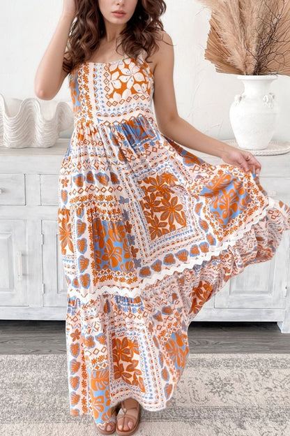 Hazel Blues® |  Printed Smocked Back Ricrac Trim Cami Dress