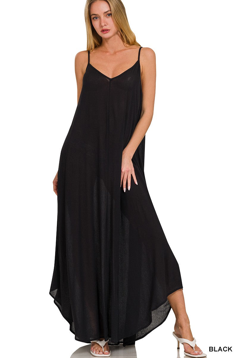 Hazel Blues® |  Zenana Woven Crinkle Cami Maxi Dress with Side Pockets