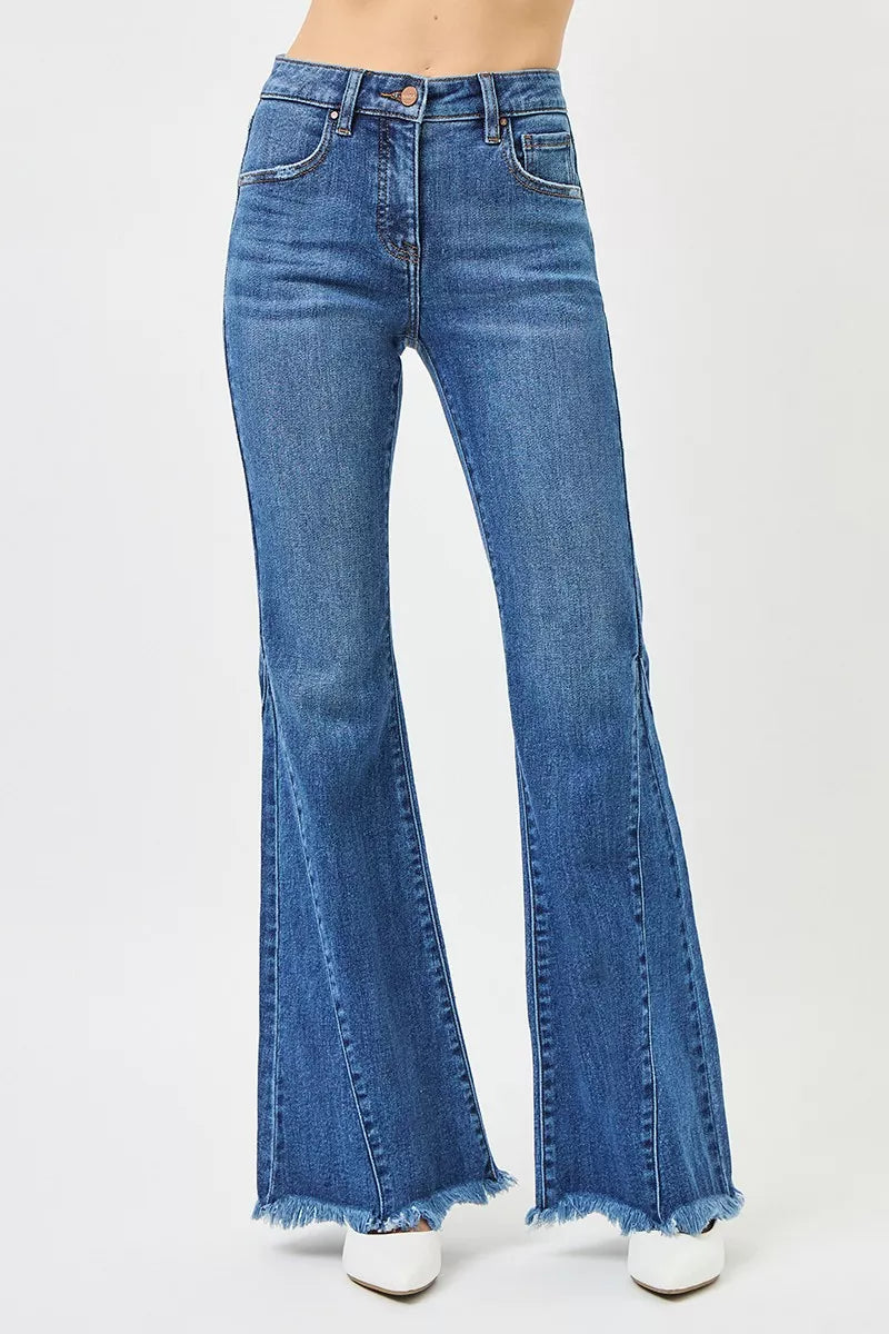 Hazel Blues® |  RISEN Mid Rise Flare Side Seam Detailing Jeans