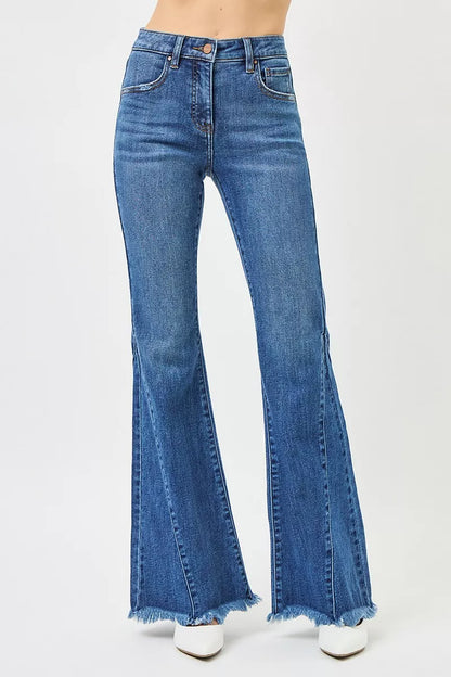 Hazel Blues® |  RISEN Mid Rise Flare Side Seam Detailing Jeans
