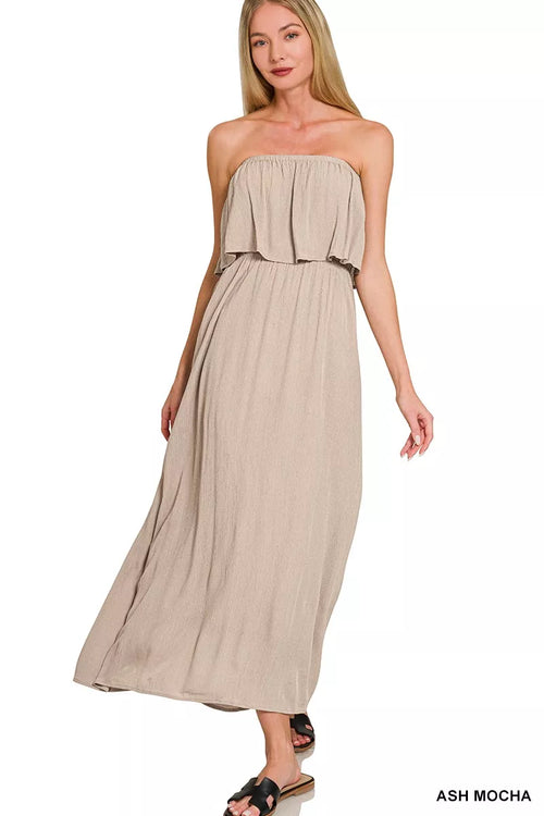 Hazel Blues® |  Zenana Woven Crinkle Strapless Maxi Dress