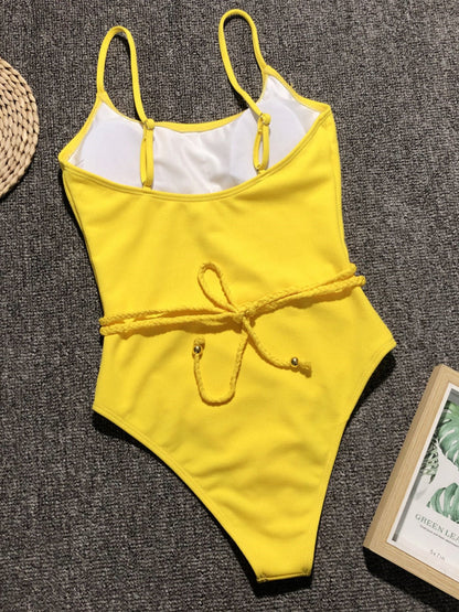 Hazel Blues® | Ribbed Tie Waist One-Piece Swimsuit