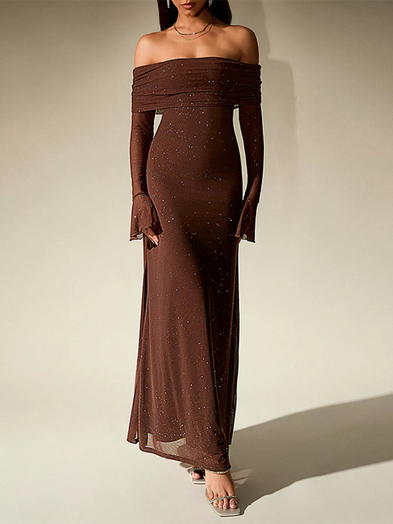 Hazel Blues® |  Glitter Off-Shoulder Maxi Dress