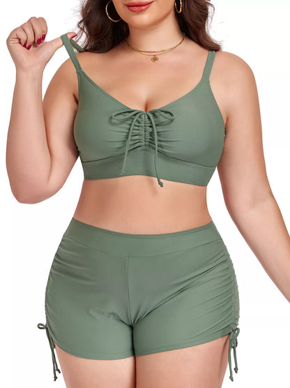 Hazel Blues® | Ruched Drawstring Swim Set