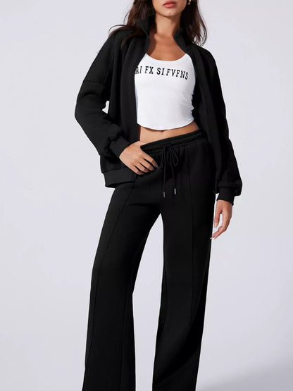 Hazel Blues® |  Drop Shoulder Zip Up Jacket and Drawstring Pants Active 2pcs Set