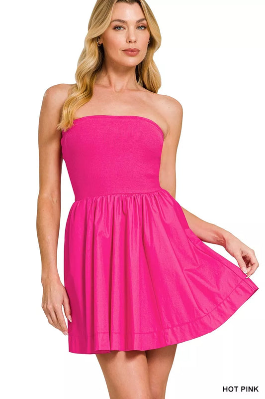 Hazel Blues® |  Zenana Combined Knit Tube Top Flare Mini Dress