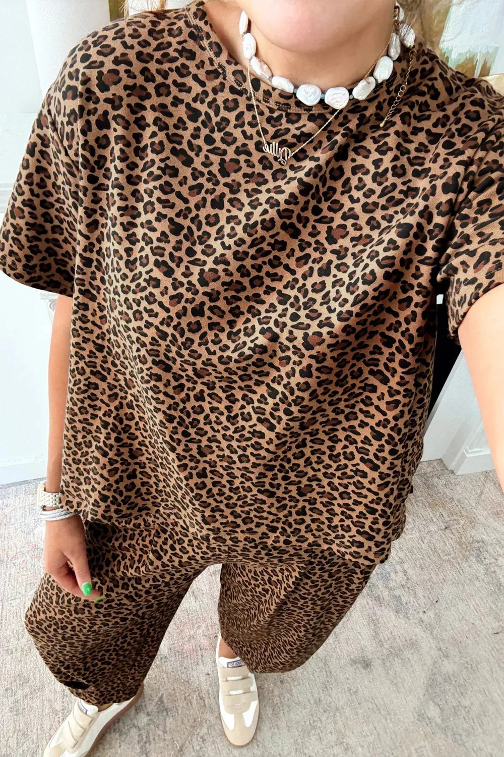Hazel Blues® |  Leopard Print Relaxed Fit Two-Piece Set