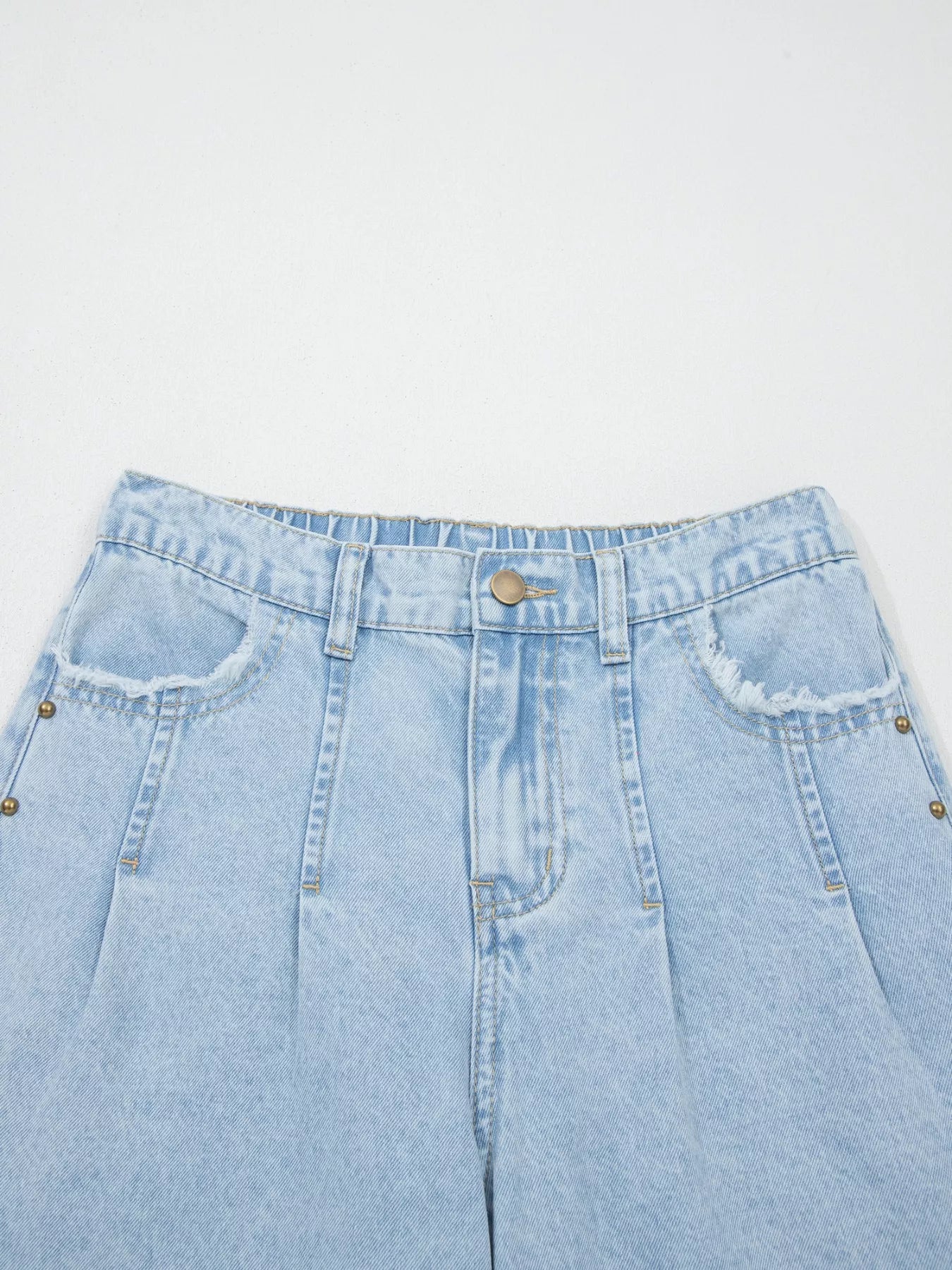 Hazel Blues® |  Studded Side Slit Leg Frayed Pocketed Wide Leg Jeans