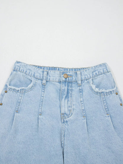 Hazel Blues® |  Studded Side Slit Leg Frayed Pocketed Wide Leg Jeans