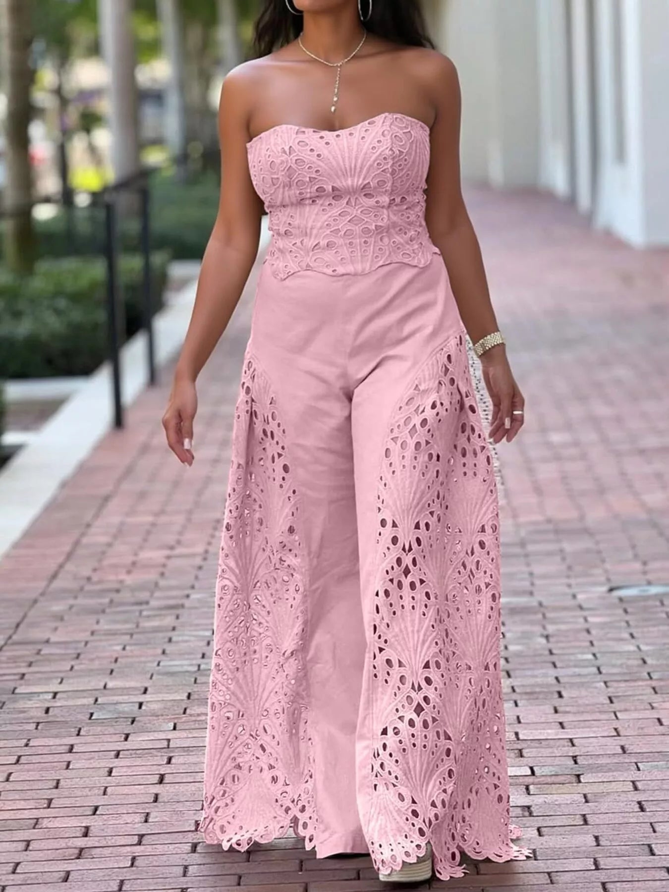 Hazel Blues® |  Hollow-Out Tube Top and Pants Two-Piece Set
