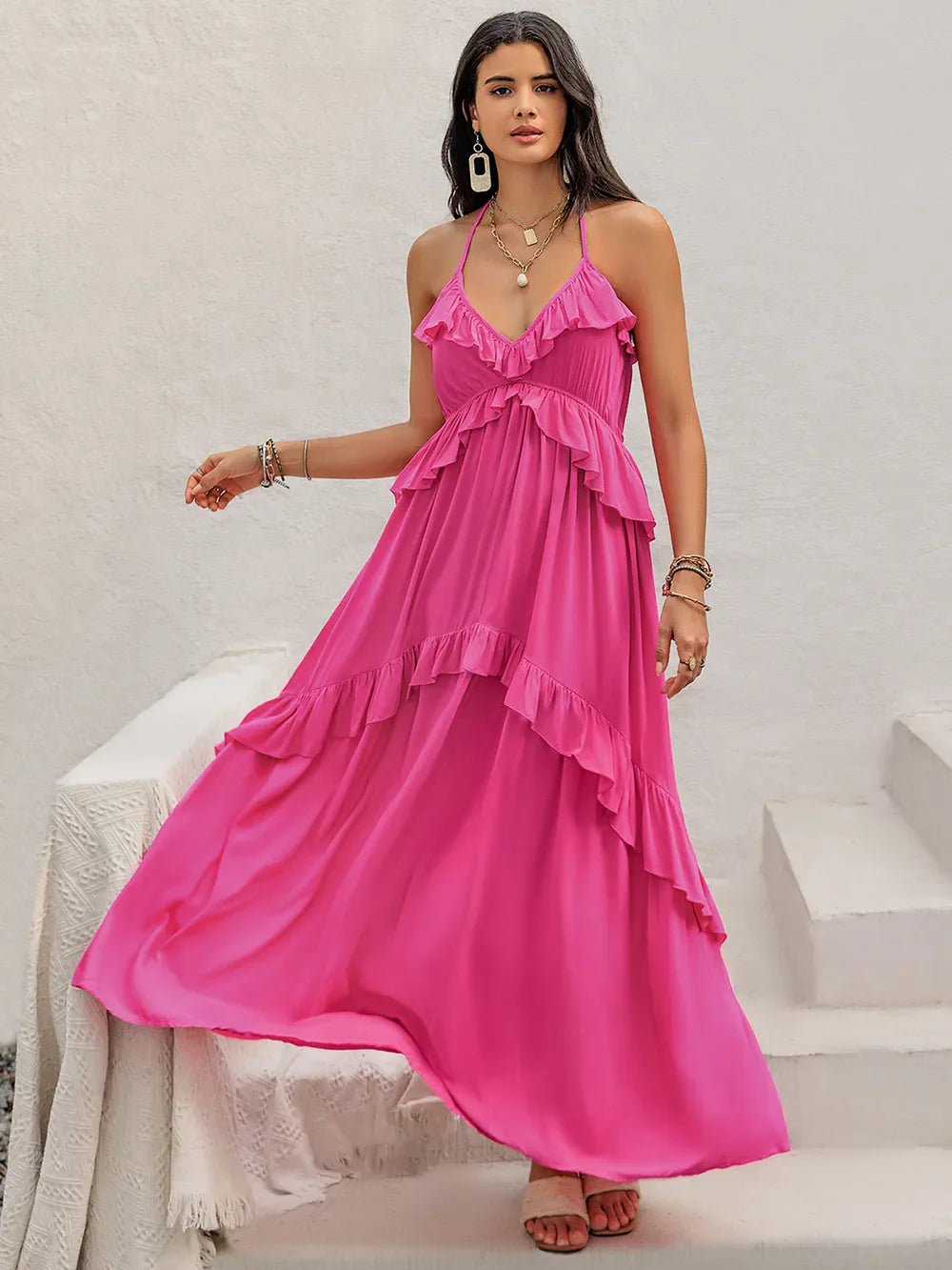 Hazel Blues® |  Ruffled Halter Neck Maxi Dress