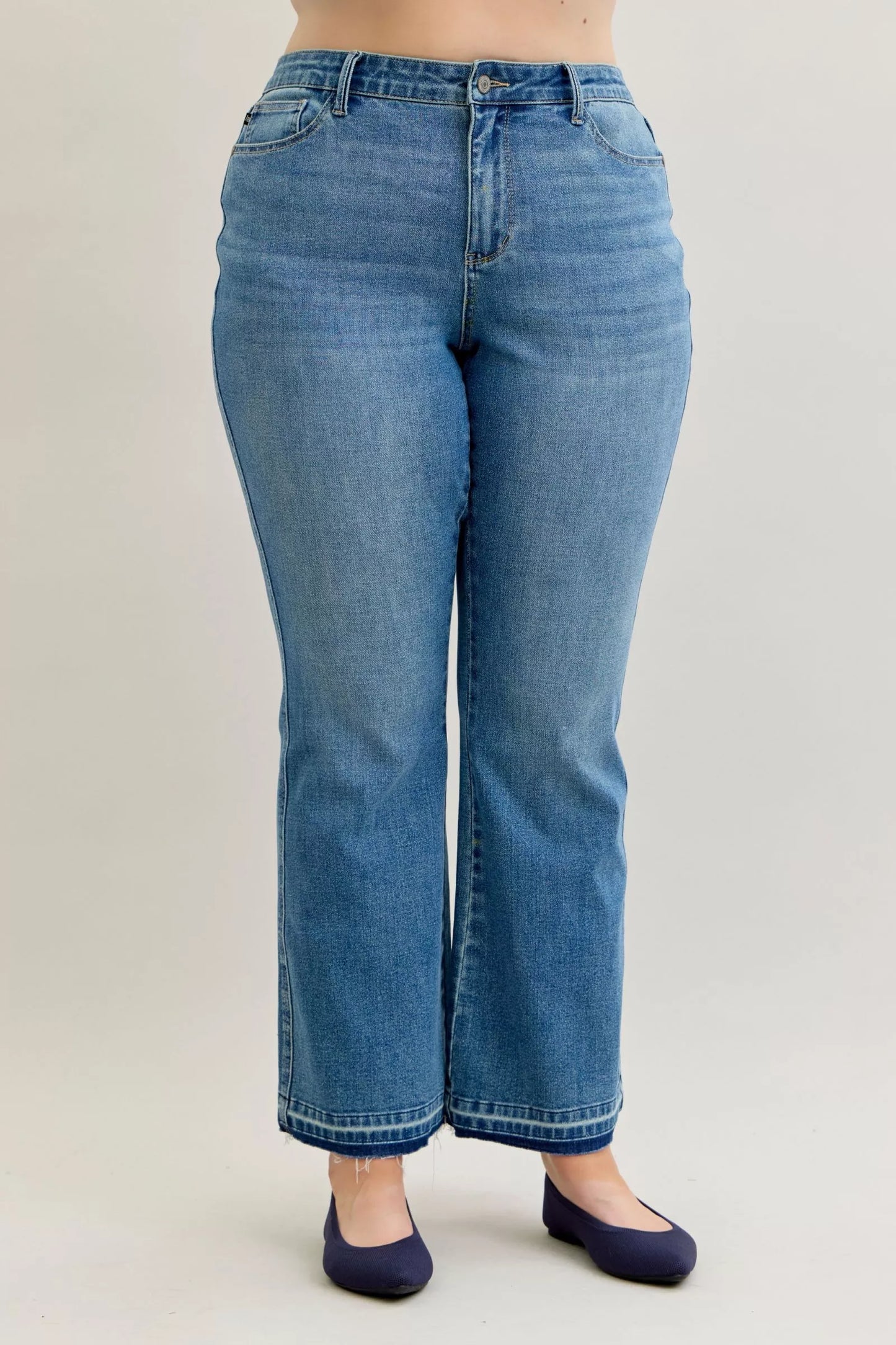 Hazel Blues® | Judy Blue Mid Rise Slim Bootcut Tummy Control Release Hem Jeans