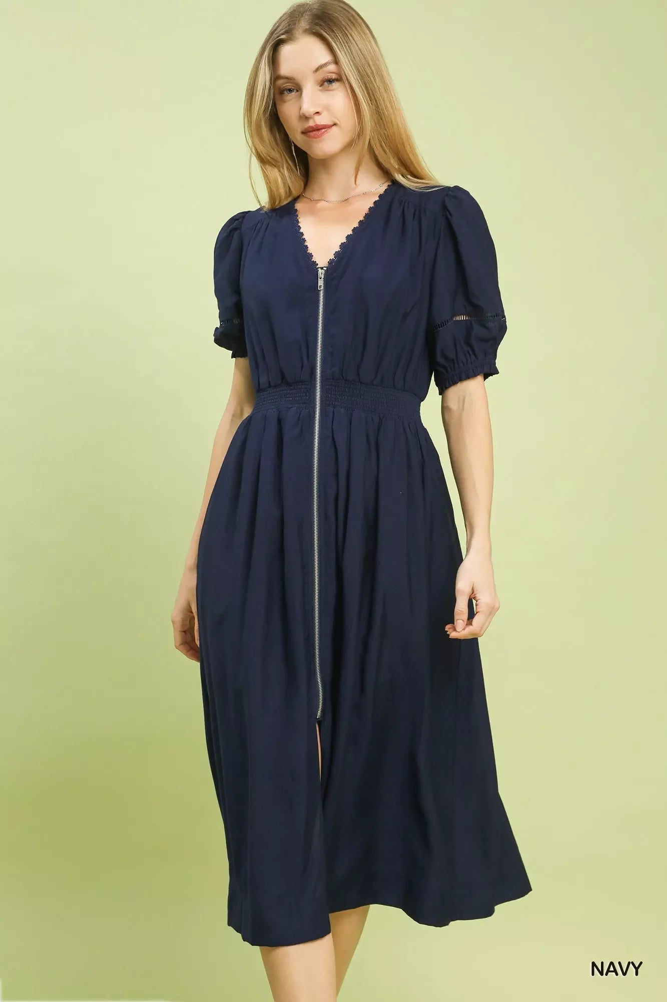 Hazel Blues® |  Umgee Zip-Front Smocked Waist Midi Dress