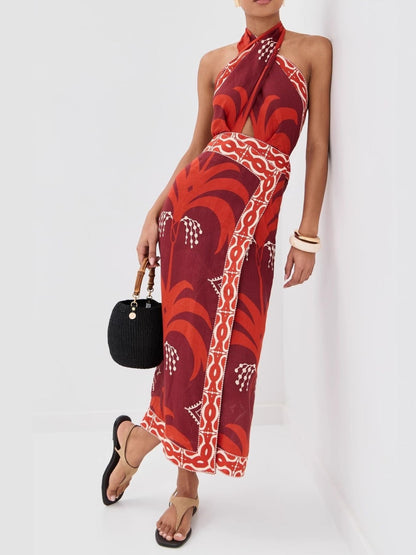 Hazel Blues® |  Tropical Print Halter Neck Wrap Dress