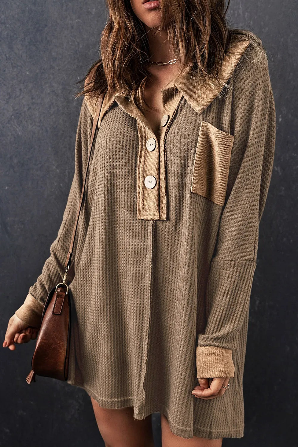 Hazel Blues® |  Waffle Knit Button Front Dress