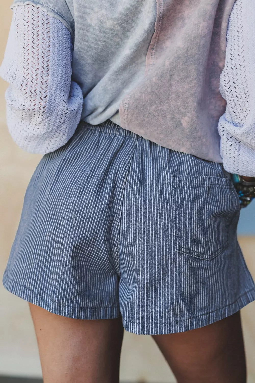 Hazel Blues® |  Striped Drawstring Denim Shorts
