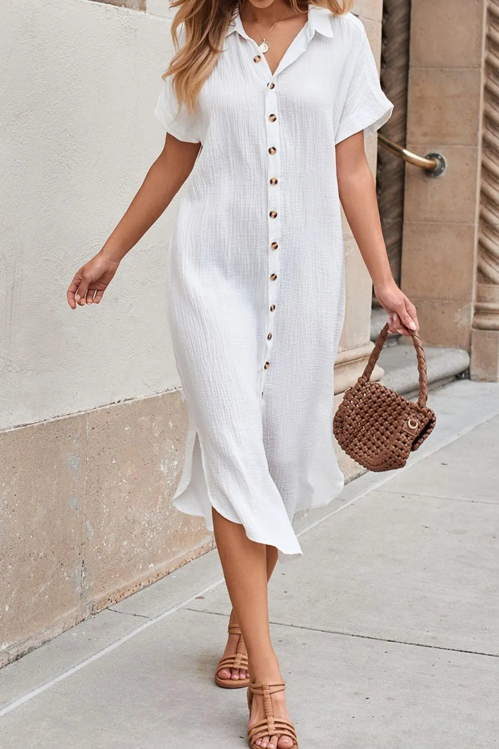 Hazel Blues® |  Button Down Short Sleeve Midi Shirt Dress